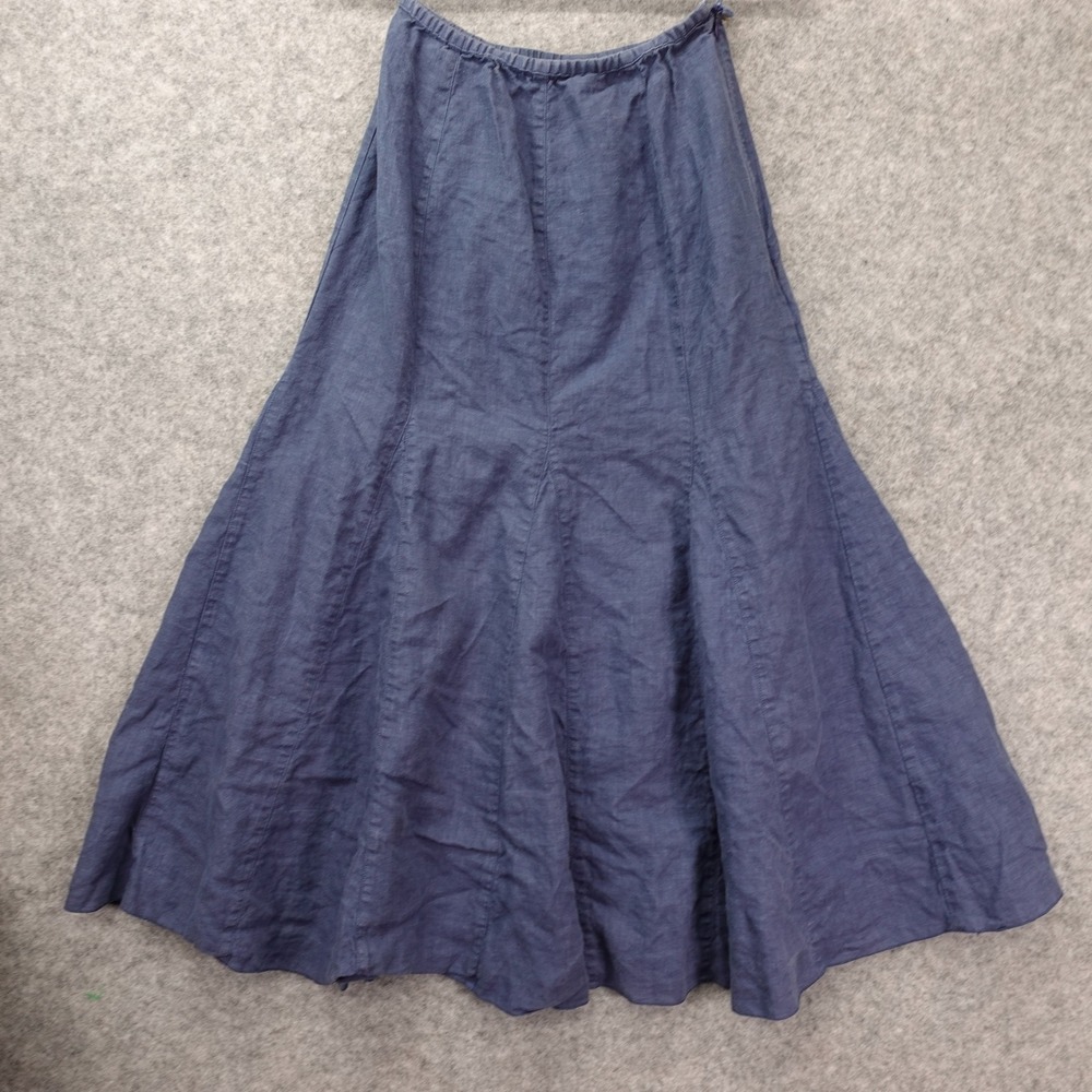 Coastal Cowgirl Boho Linen Skirt Womens XS Blue Flared Midi Lagenlook KLEEN
